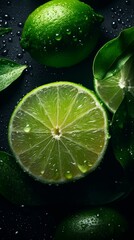 AI generated illustration of A vibrant green lime cut in half