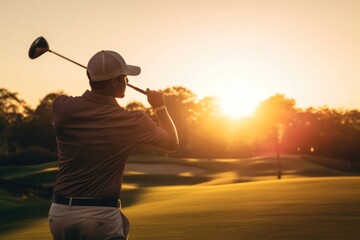 Fototapeta premium Hispanic Male Pro Golfer On Tour Golfing At Dawn Generative AI
