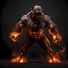 Strong Dog with Fire Spirit Showing Muscle - obrazy, fototapety, plakaty
