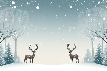 Reindeer in the snowy forest in winter. Christmas card, background. Generative AI.