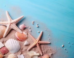 Fototapeta na wymiar AI generated illustration of a beautiful marine background with seashells and beach sand