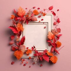 Obraz premium the autumn leaves frame has been placed on a pink wall