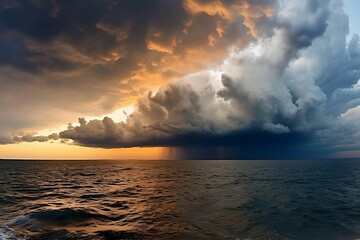 AI generated illustration of a dramatic sky with imposing clouds above the ocean