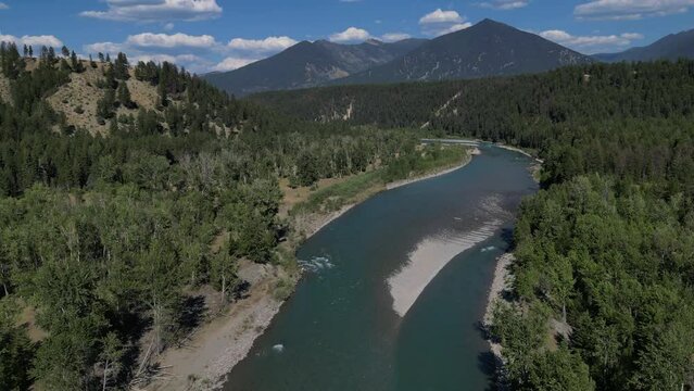Glacial river flyover in Montana