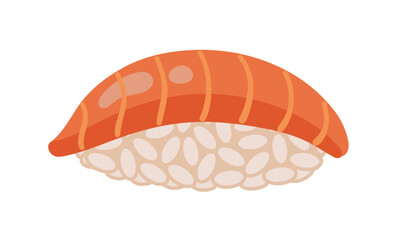 Nigiri vector icon. Tasty Japanese sushi with rice and fresh salmon. Traditional Asian fish rolls, raw seafood appetizer. Hand drawn illustration isolated on white. Flat cartoon clipart for print, web