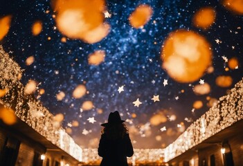 AI generated illustration of a female gazing up at the stars in the night sky