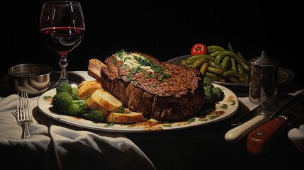 A Steak Dinner with Red Wine