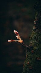 Obraz premium Close-up image of delicate flower buds nestled in the bark of a tree trunk