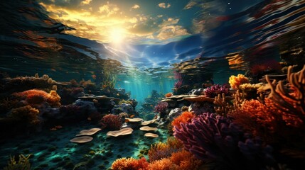 AI generated illustration of a stunning underwater scene with vibrant coral and ocean life