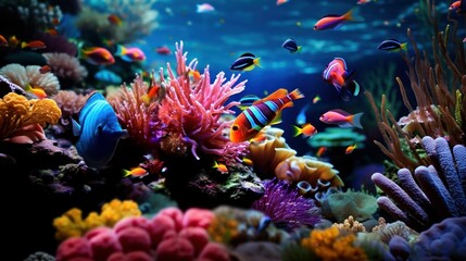 Naklejka na ściany i meble AI generated illustration of a stunning underwater scene with vibrant coral and ocean life