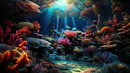 Fototapeta na wymiar AI generated illustration of a stunning underwater scene with vibrant coral and ocean life