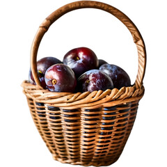 Plums in a basket IIllustration Art With a Transparent Background Generative AI.