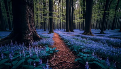 AI generated illustration of purple flowers in the forest