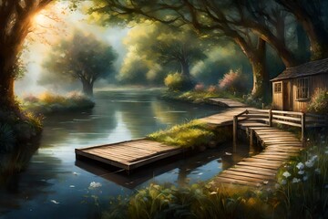 A riverside haven, where the waterside path leads to tranquility.