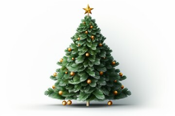 Christmas tree on a white backdrop. Merry Christmas and Happy New Year concept. Background with copy space