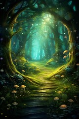 Obraz premium AI generated illustration of an idyllic tranquil forest with vibrant foliage and wildflowers