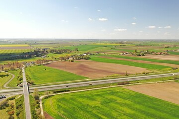 Naklejka premium Aerial view of a wide open rural landscape in the fall