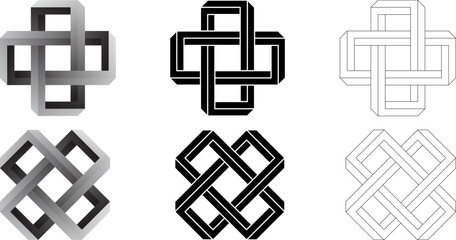 Plus and cross impossible shape icon set