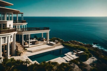 A coastal mansion, with a private beach and endless ocean vistas.