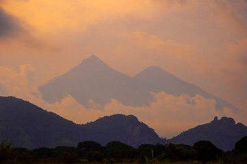 Panoramic view of the volcano called Fuego in Guatemala