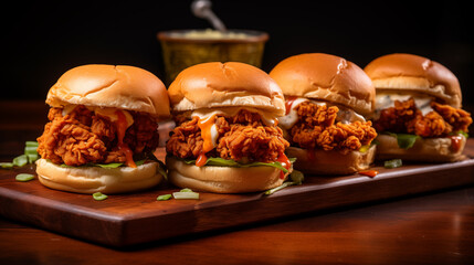  A tray of fried chicken sliders - Powered by Adobe