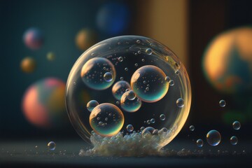 AI generated illustration of beautiful background of soap bubbles reflecting different colors
