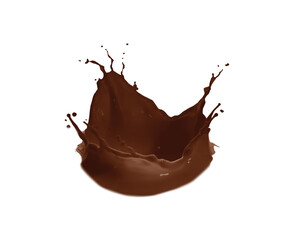 Chocolate color liquid splashing on white background