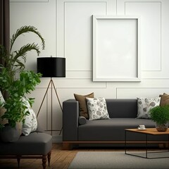 AI generated illustration of a modern frame on a white wall in a living room