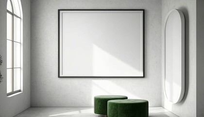AI generated illustration of a room interior with a  white frame on a wall