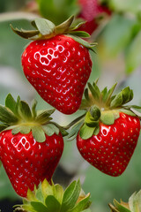 AI generated illustration of a heap of ripe tasty strawberriesa with blur background