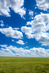 Obraz premium AI generated illustration of cloudscape with green meadow on a sunny day