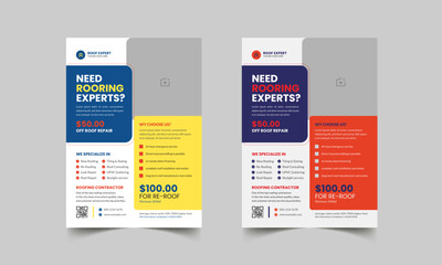 Roofing service flyer brochure cover template and handyman home repair leaflet design