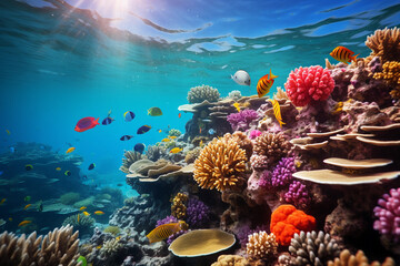 Fototapeta na wymiar Beautiful underwater view of coral reef and tropical fish