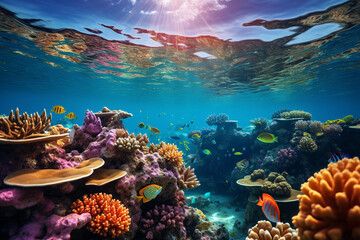 Underwater view of coral reef and tropical fish
