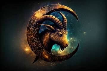 AI generated illustration of horoscope Capricorn astrological sign with galaxy background