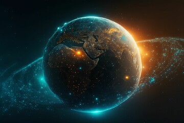 Fototapeta premium AI generated illustration of the globe with a connected network of glowing lights