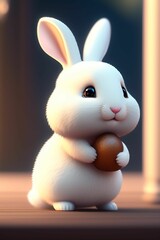 AI generated illustration of a cute fluffy white rabbit isolated on a blurred background