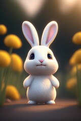 AI generated illustration of a cute fluffy white rabbit isolated on a blurred background
