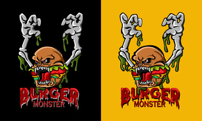 burger monster mascot logo character angry zombie