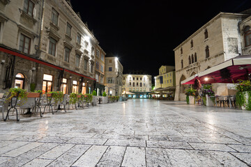 Fototapeta na wymiar Old square in Split night view, Dalmatia, Croatia