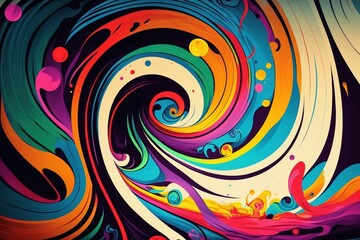 AI-generated illustration of spirally twisted colorful lines creates a vibrant background