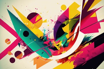 AI-generated illustration of colorful shapes and lines creates a vibrant abstract background
