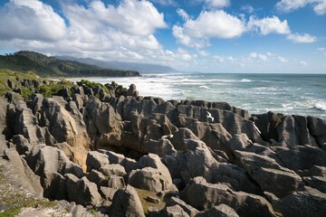 Fototapeta na wymiar Punakaiki Pancake Rocks in Paparoa National Park, West Coast, South Island, New Zealand