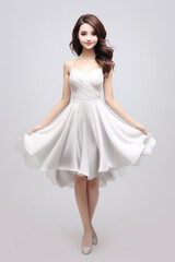 Naklejka premium A charming 3D cartoon character of a girl strikes an adorable and graceful pose against a clean white backdrop. Generative AI.