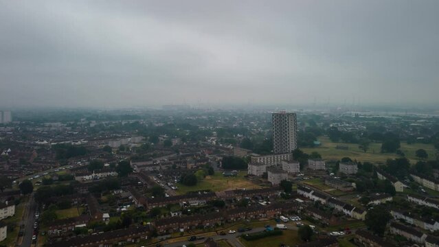 Time-lapse aerial footage of the suburb of Millbrook on a cloudy day in Southampton, England