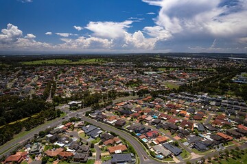 Obraz premium Aerial view of Horningsea Park during the evening in Australia