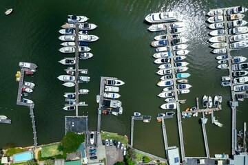 Aerial view of the Brooklyn Marinas in the daylight in Sydney, Australia