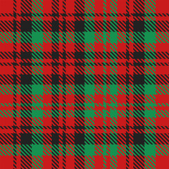 Red Black Green Tartan Plaid Pattern Seamless. Checkered fabric texture for flannel shirt, skirt, blanket
