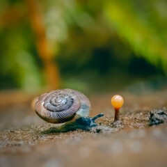 a snail crawls on the ground as it moves by