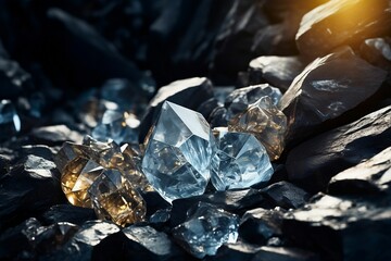 Unearthed Wonder: Raw Diamonds in Ethereal Lighting - obrazy, fototapety, plakaty